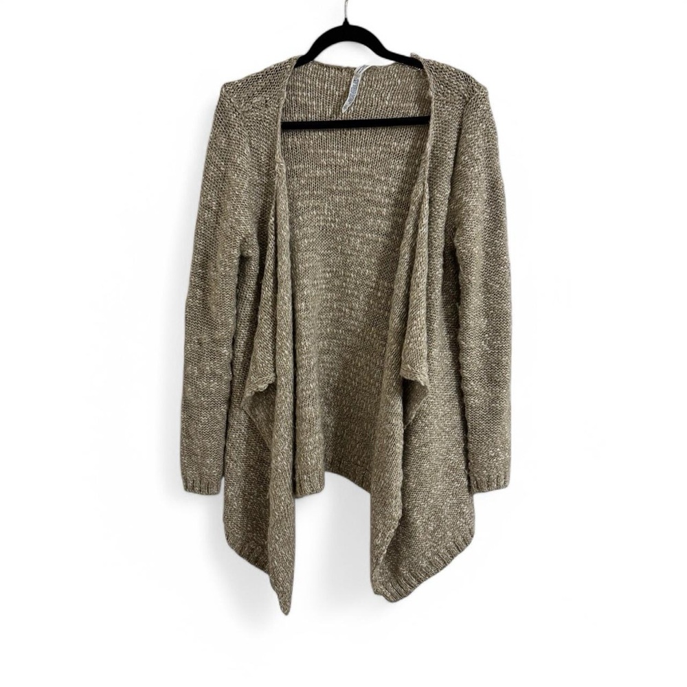 AEROPOSTALE | M | Cozy Women's Tan Knit Wrap Waterfall Cardigan Sweater | heavy